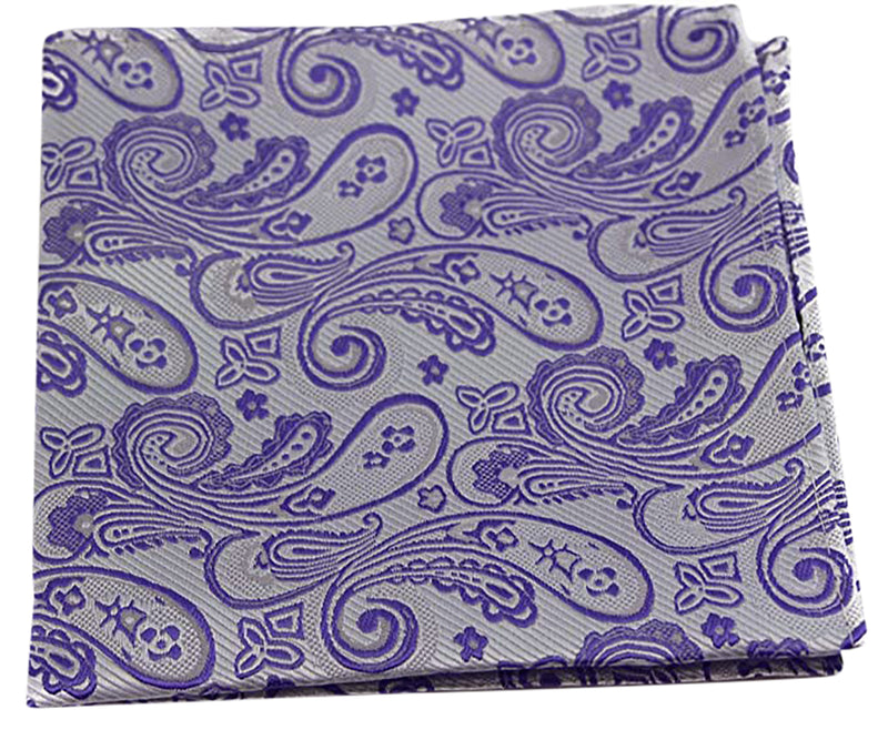 Mens Silver & Purple Boho Paisley Silk Pocket Square