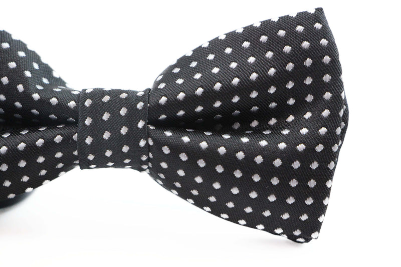 Boys Black Bow Tie With White Polka Dots