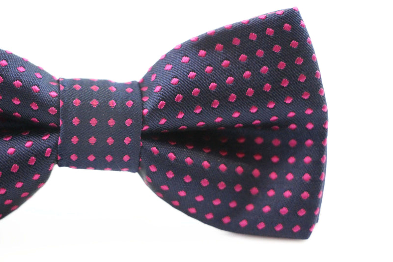 Boys Navy And Hot Pink Polka Dot Pattern Bow Tie