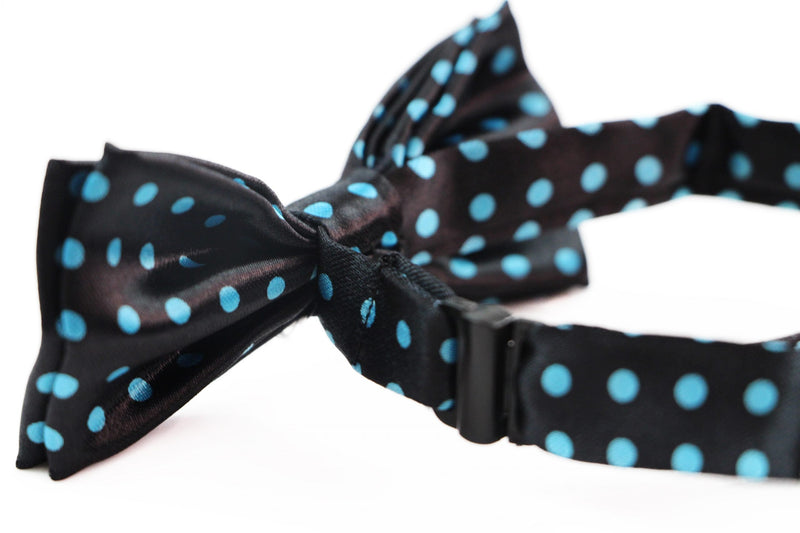 Boys Black With Sky Blue Small Polka Dot Patterned Bow Tie - Zasel Home of Big Brands