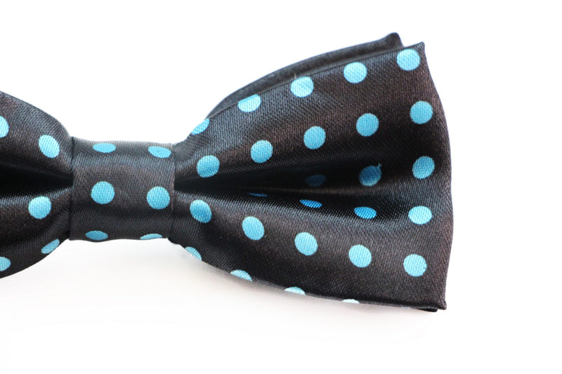 Boys Black With Sky Blue Small Polka Dot Patterned Bow Tie - Zasel Home of Big Brands