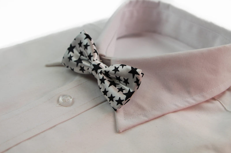 Boys White With Black Stars Patterned Bow Tie - Zasel Home of Big Brands