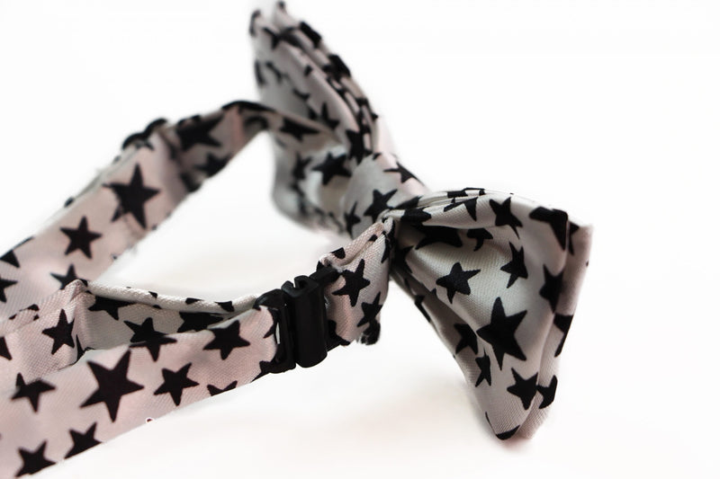 Boys White With Black Stars Patterned Bow Tie - Zasel Home of Big Brands
