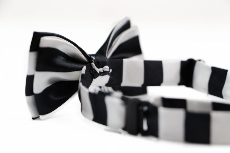 Boys White & Black Horizontal Striped Patterned Bow Tie - Zasel Home of Big Brands