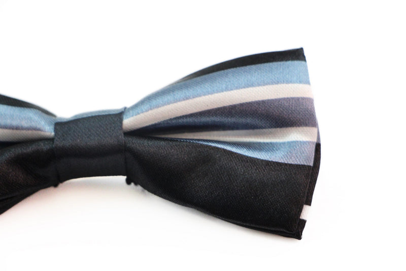 Boys Black With White & Blue Stripes Patterned Bow Tie - Zasel Home of Big Brands