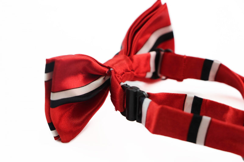 Boys Red With Black & White Stripes Patterned Bow Tie - Zasel Home of Big Brands