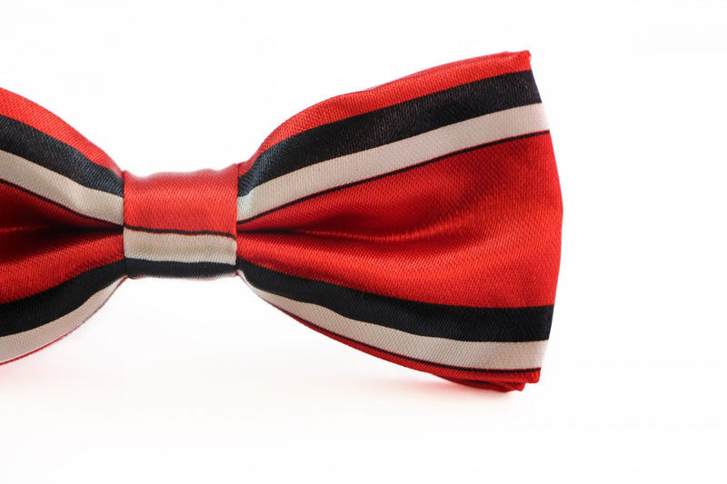Boys Red With Black & White Stripes Patterned Bow Tie - Zasel Home of Big Brands
