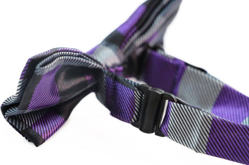 Boys Purple, Black & Silver Checkered Patterned Bow Tie - Zasel Home of Big Brands