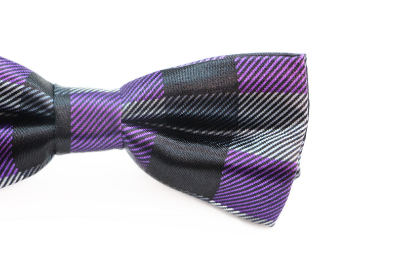 Boys Purple, Black & Silver Checkered Patterned Bow Tie - Zasel Home of Big Brands