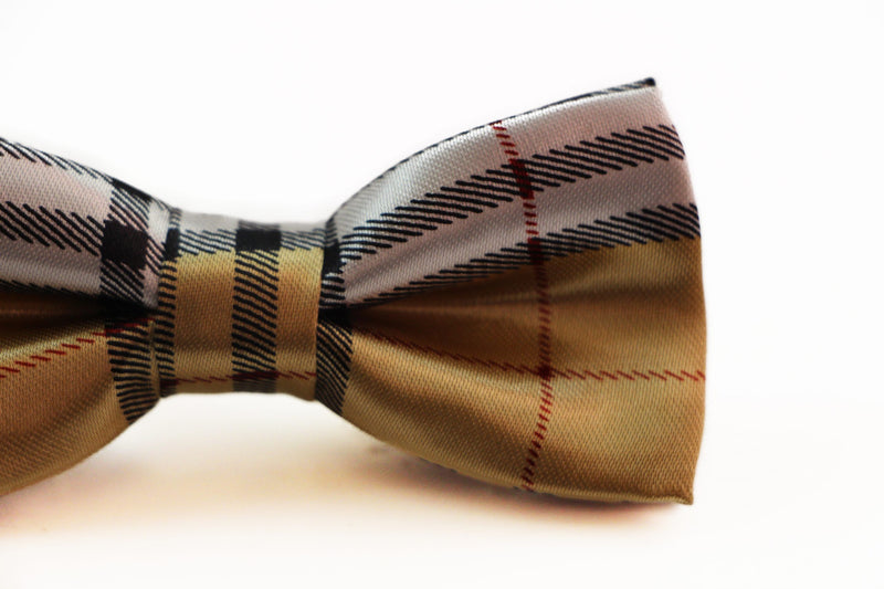 Boys Gold, Black, Red & White Plaid Patterned Bow Tie - Zasel Home of Big Brands