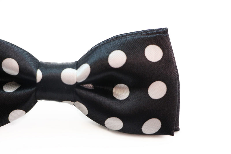 Boys Black With White Large Polka Dots Patterned Bow Tie - Zasel Home of Big Brands