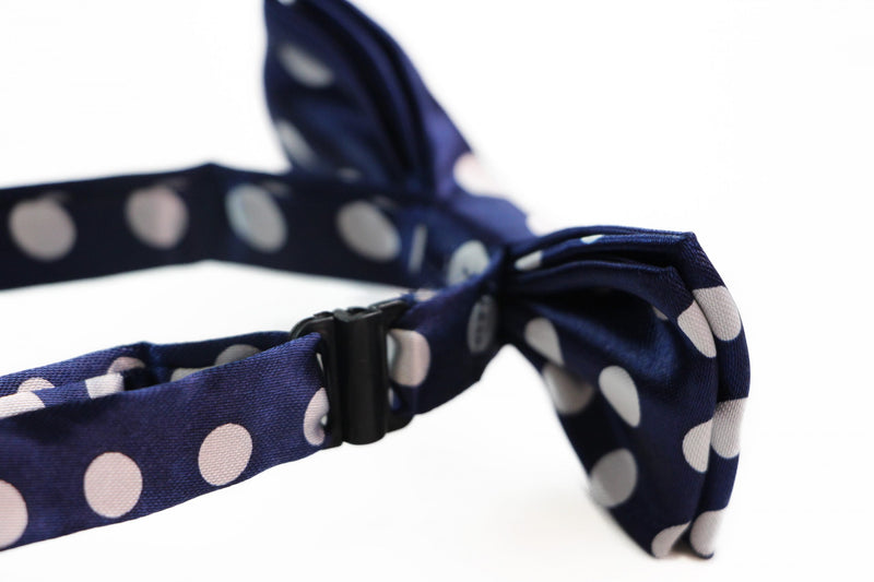 Boys Navy With White Large Polka Dots Patterned Bow Tie - Zasel Home of Big Brands