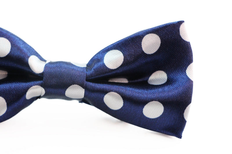 Boys Navy With White Large Polka Dots Patterned Bow Tie - Zasel Home of Big Brands