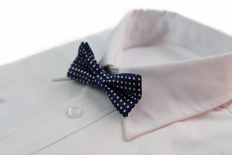 Boys Navy With White Small Polka Dots Patterned Bow Tie - Zasel Home of Big Brands