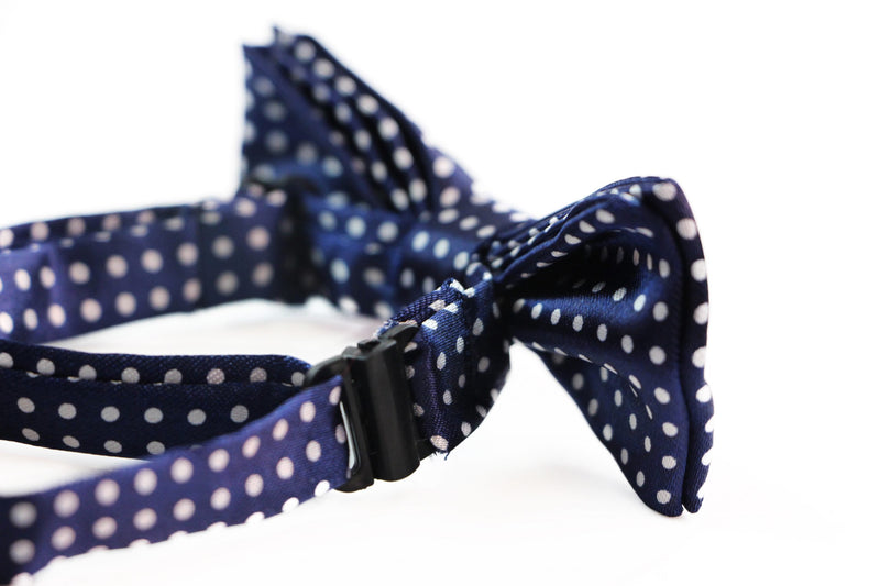 Boys Navy With White Small Polka Dots Patterned Bow Tie - Zasel Home of Big Brands