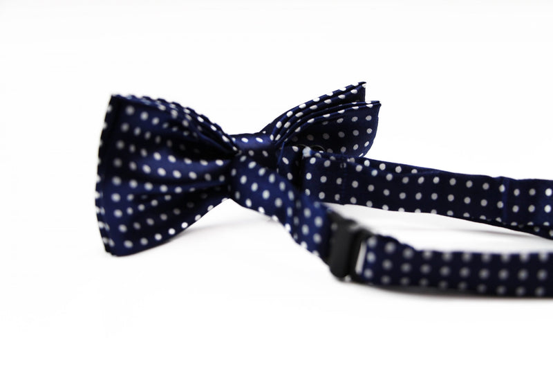 Boys Navy With White Small Polka Dots Patterned Bow Tie - Zasel Home of Big Brands