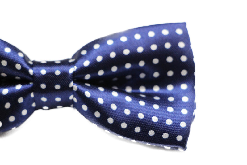 Boys Navy With White Small Polka Dots Patterned Bow Tie - Zasel Home of Big Brands