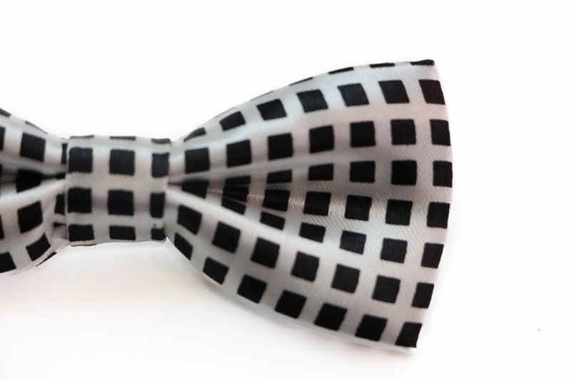 Boys Silver With Black Squares Patterned Bow Tie - Zasel Home of Big Brands