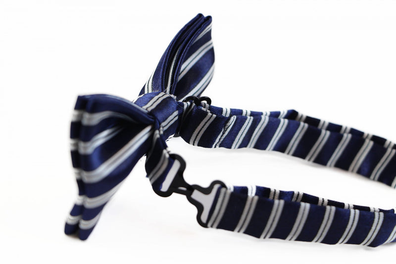Boys Navy With White Stripes Patterned Bow Tie - Zasel Home of Big Brands