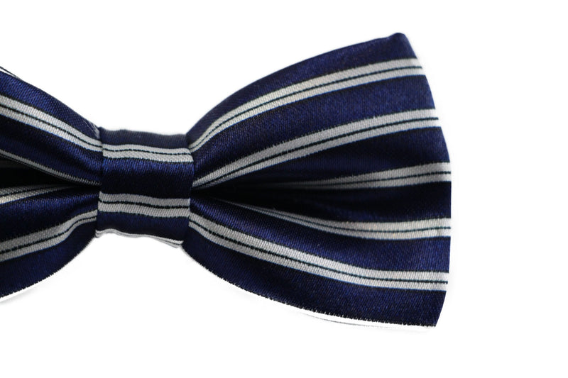 Boys Navy With White Stripes Patterned Bow Tie - Zasel Home of Big Brands