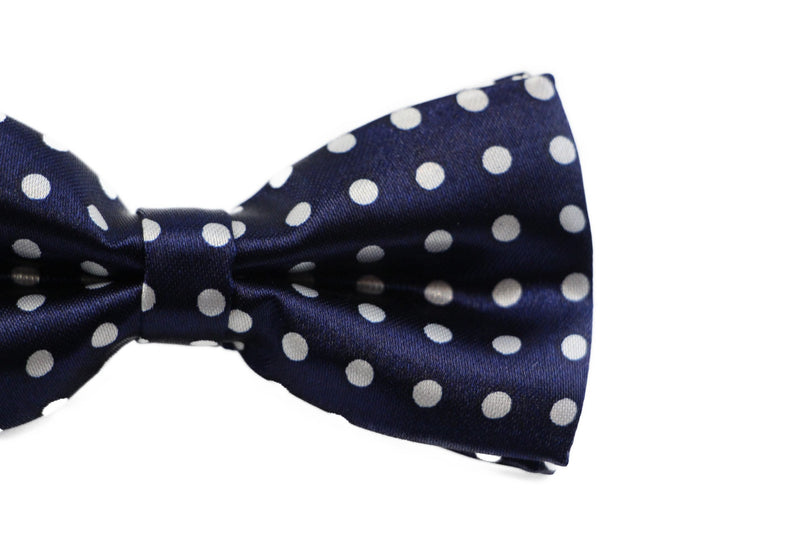 Boys Navy With White Polka Dots Patterned Bow Tie