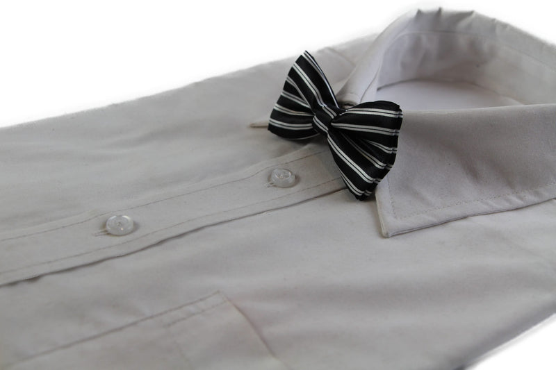 Boys Black With White Stripes Patterned Bow Tie - Zasel Home of Big Brands