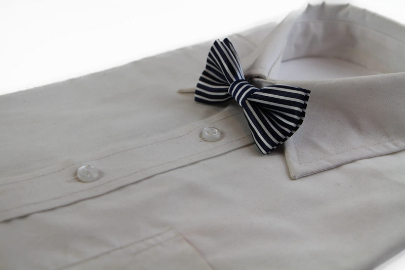 Boys Navy With Thin White Stripes Patterned Bow Tie - Zasel Home of Big Brands