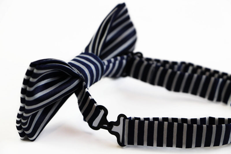 Boys Navy With Thin White Stripes Patterned Bow Tie - Zasel Home of Big Brands