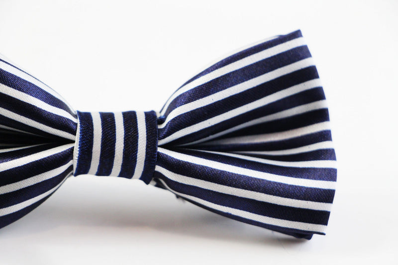 Boys Navy With Thin White Stripes Patterned Bow Tie - Zasel Home of Big Brands