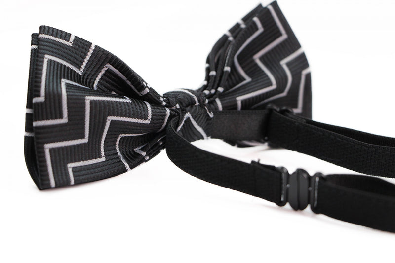 Boys Black With Silver Zigzag Patterned Cotton Bow Tie - Zasel Home of Big Brands
