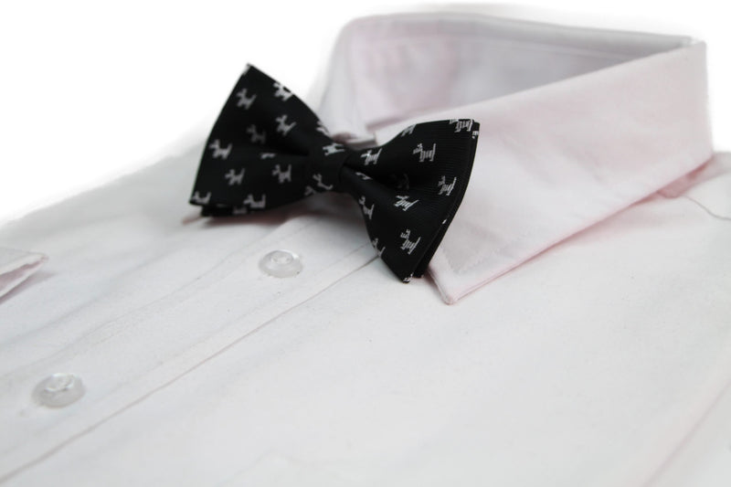 Boys Black With Silver Dogs Patterned Cotton Bow Tie - Zasel Home of Big Brands