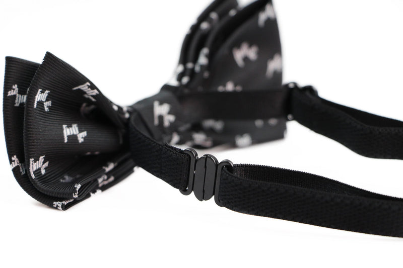 Boys Black With Silver Dogs Patterned Cotton Bow Tie - Zasel Home of Big Brands
