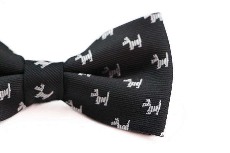 Boys Black With Silver Dogs Patterned Cotton Bow Tie - Zasel Home of Big Brands