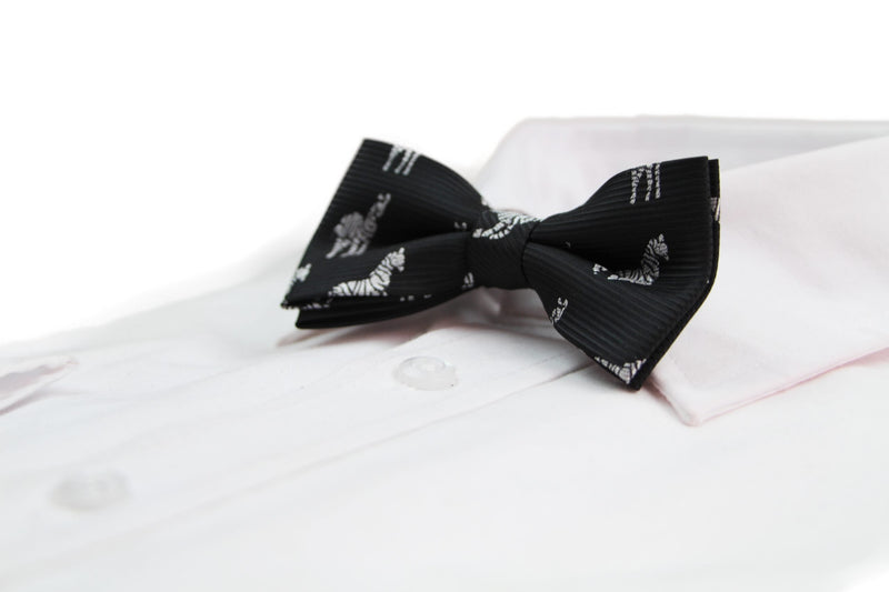 Boys Black With Silver Dogs Patterned Cotton Bow Tie - Zasel Home of Big Brands