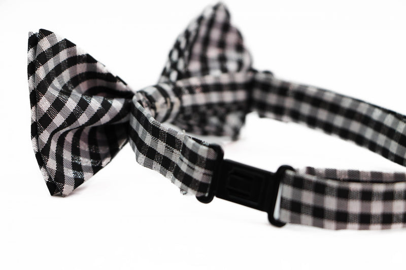 Boys Ivory, Black & Silver Tinsel Checkered  Patterned Cotton Bow Tie - Zasel Home of Big Brands
