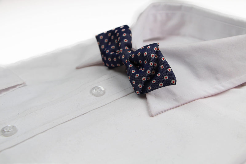 Boys Diamond Navy With White & Red Flowers Patterned Cotton Bow Tie - Zasel Home of Big Brands
