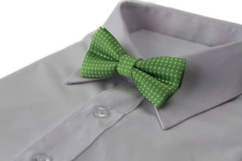 Boys Light Green Bow Tie With White Polka Dots
