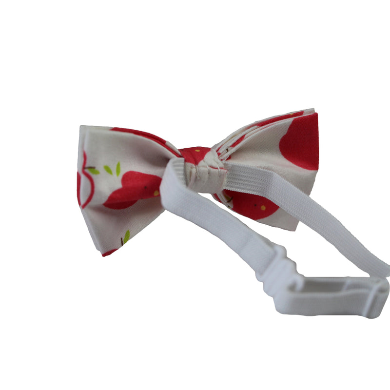 Boys White Red Apple Fruit Patterned Bow Tie