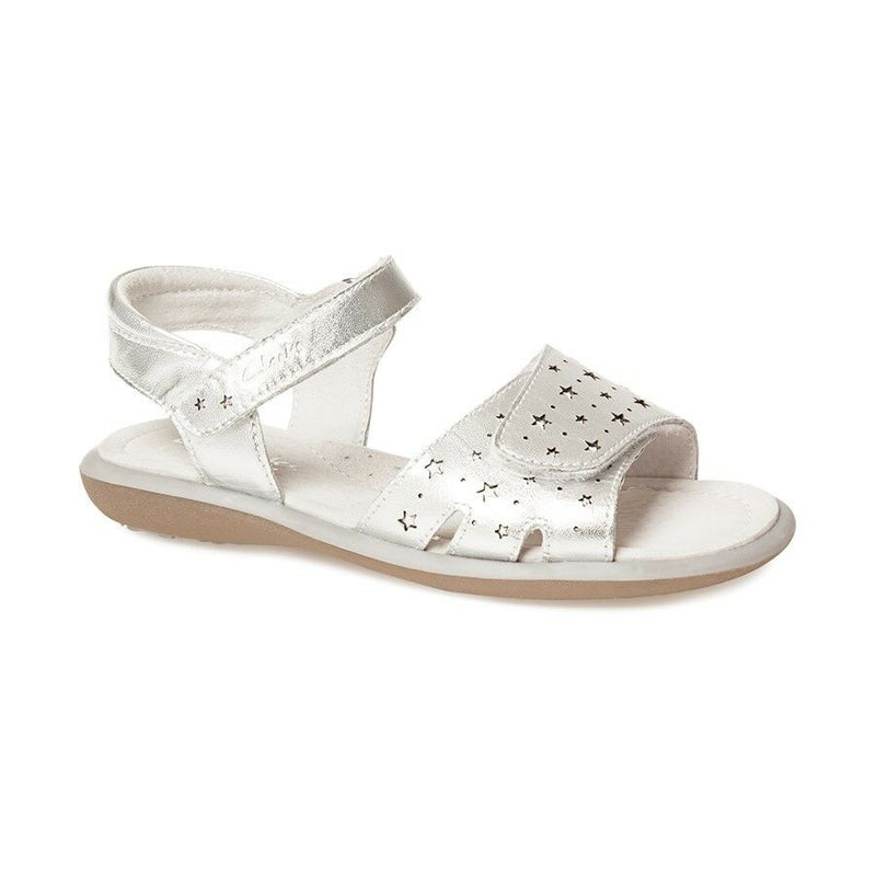 Girls Kids Clarks Polly Silver Leather Sandals Comfortable Summer Open Toe Shoes