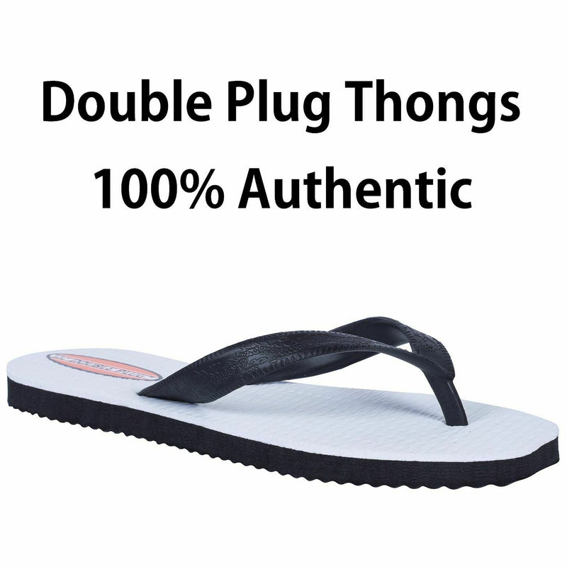 Mens Original Double Plug Thongs Sandals Shoes Slippers Black White Flip Flops