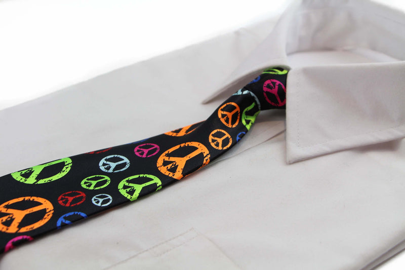 Kids Boys Multicoloured Patterned Elastic Neck Tie - Peace Signs