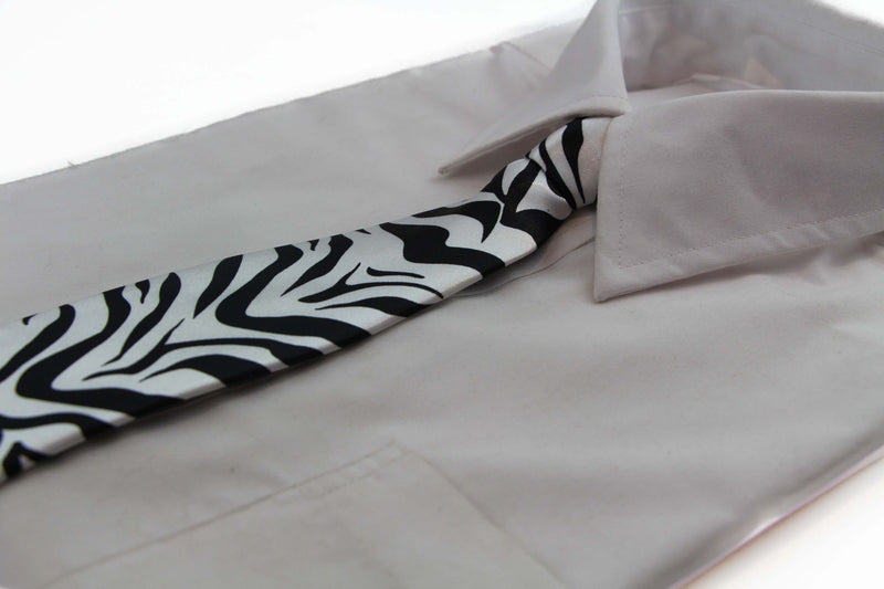 Kids Boys Black & White Patterned Elastic Neck Tie - Zebra