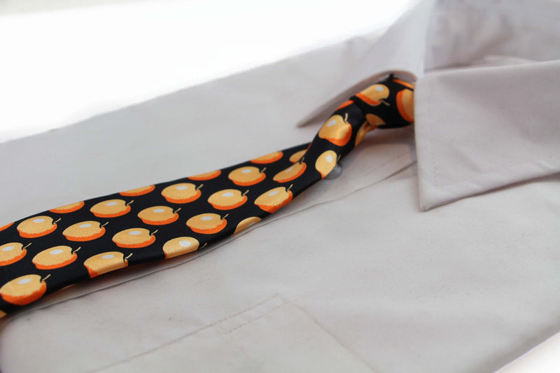 Kids Boys Black & Orange Patterned Elastic Neck Tie - Apples