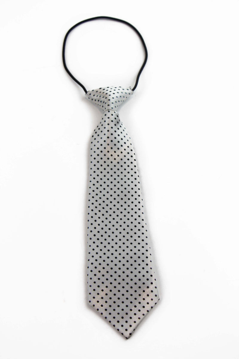 Kids Boys White & Black Patterned Elastic Neck Tie - Mini Polka Dots