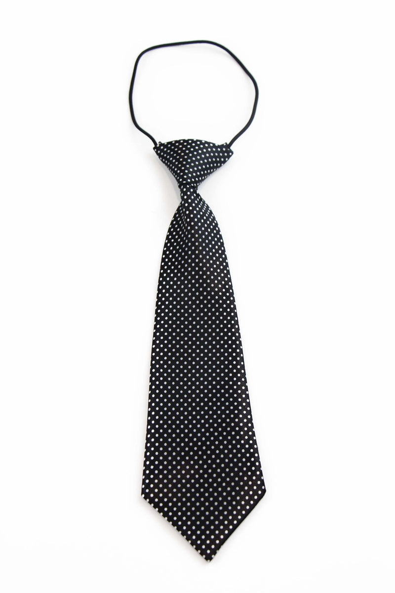 Kids Boys Black & White Patterned Elastic Neck Tie - Mini Polka Dots