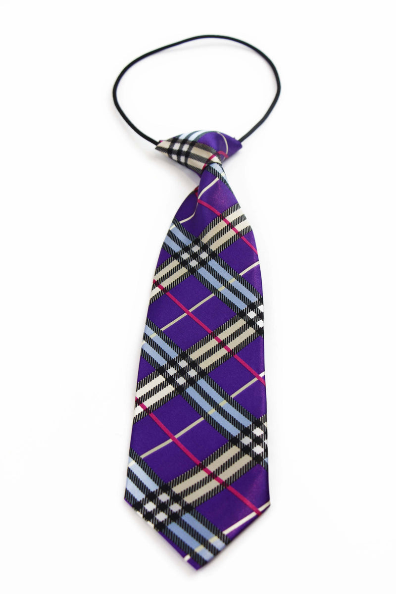 Kids Boys Purple Patterned Elastic Neck Tie - Criss Cross Purple