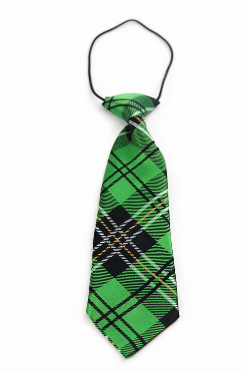 Kids Boys Green Patterned Elastic Neck Tie - Criss Cross Green