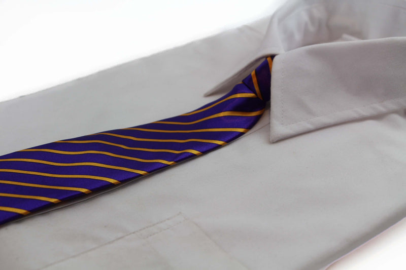 Kids Boys Purple & Yellow Patterned Elastic Neck Tie - Purple Yellow Stripe