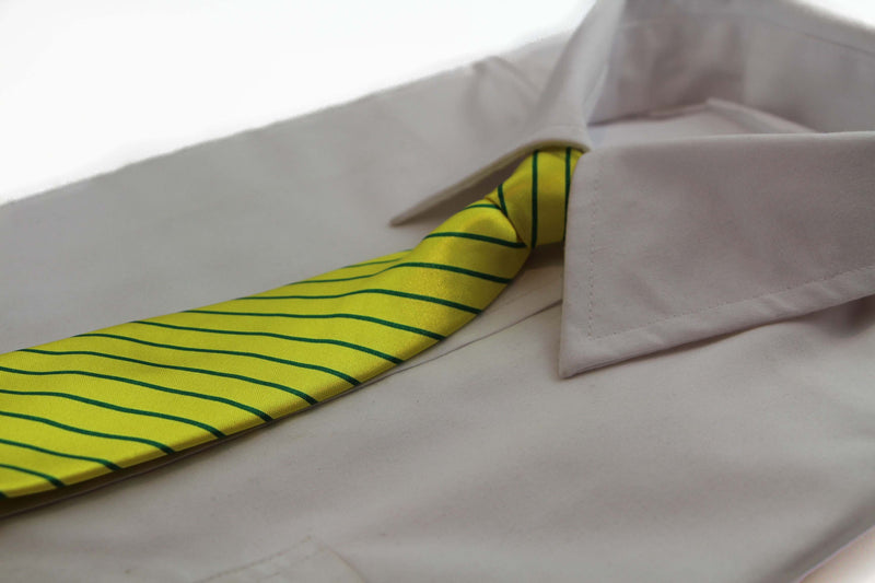 Kids Boys Fluro Yellow Patterned Elastic Neck Tie - Aussie Stripe
