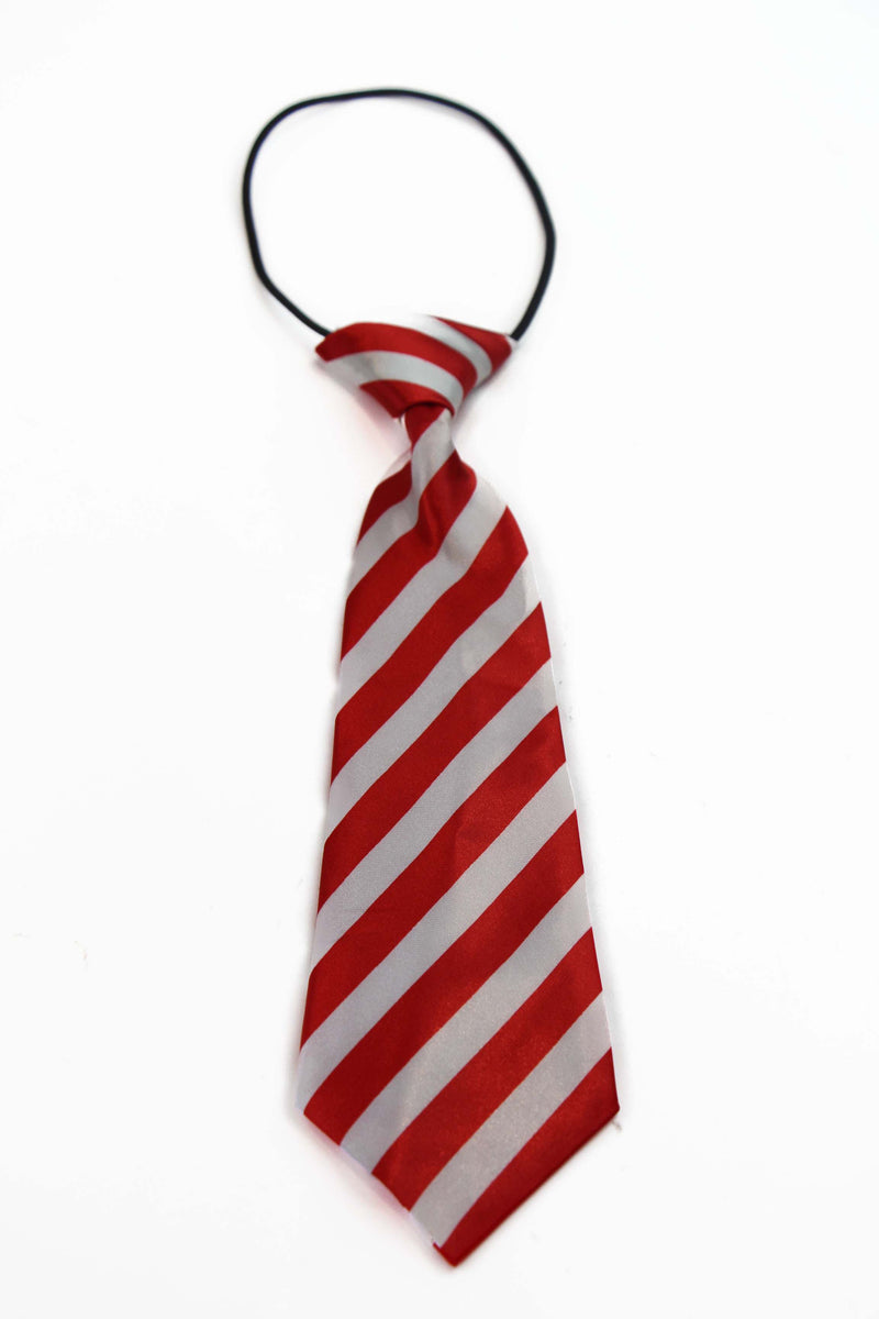Kids Boys Red & White Patterned Elastic Neck Tie - Diagonal Stripe